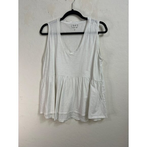 LOFT Large Vintage Soft Babydoll Tee White Ruffle Hem Top Lightweight 100% Cotto - Picture 4 of 6
